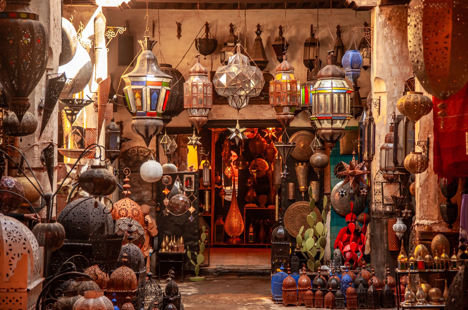 Traditional Lamp store in Marrakesh market souk, Morocco